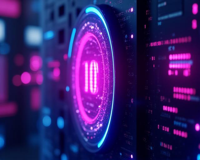 Secure digital vault with neon accents representing data protection